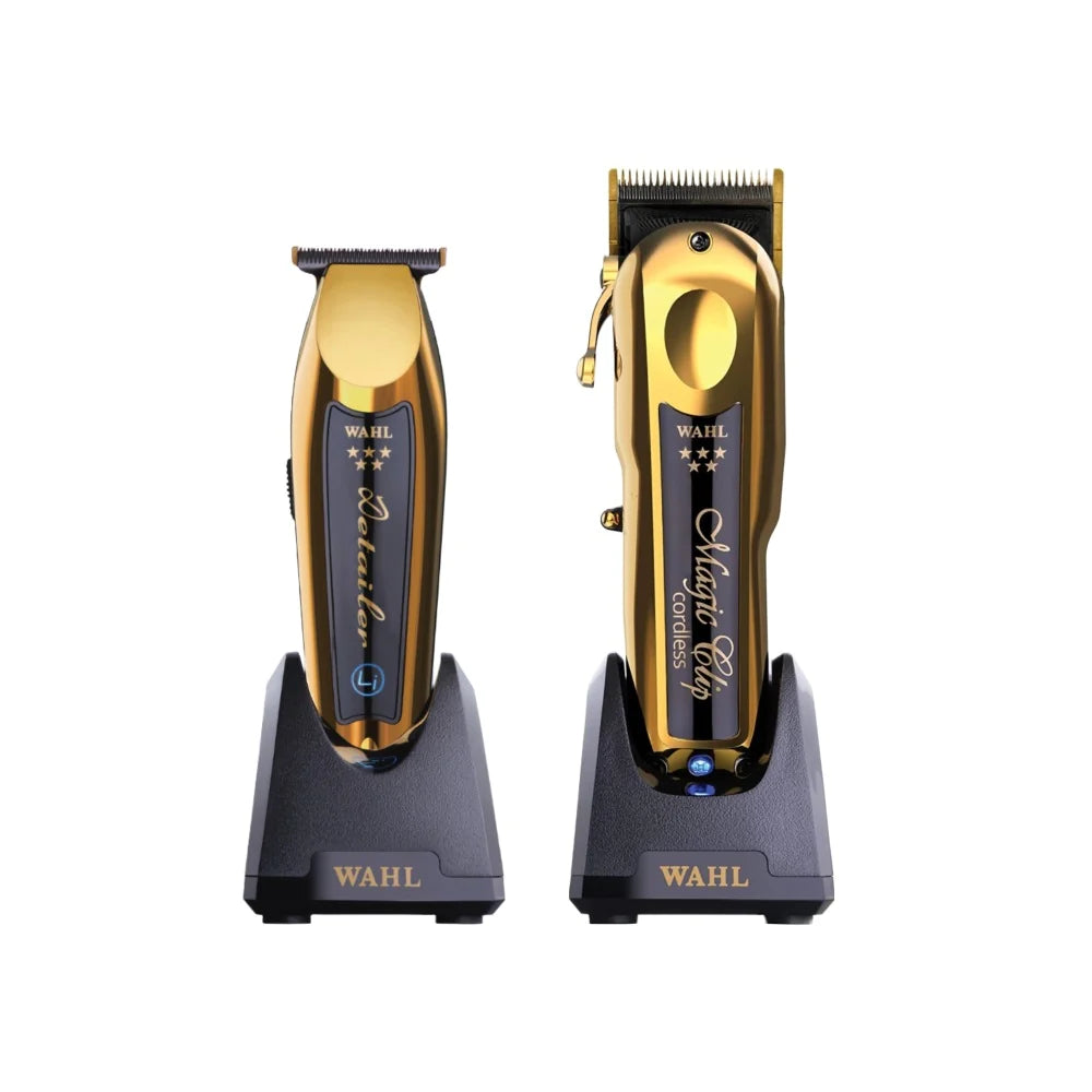 Wahl Professional 5 Star Gold Magic Clip Cordless Clipper (8148-700) + Cordless Detailer LI Trimmer Value Set (8171-700)