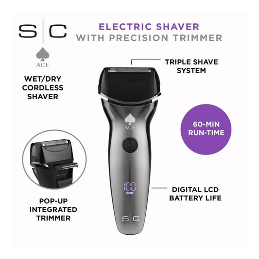 StyleCraft Ace Men's Electric Cordless Wet/Dry Waterproof Shaver 2.0 (SC801)