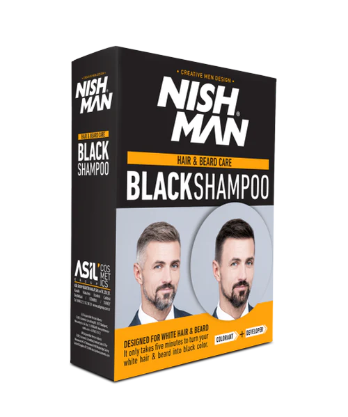 Nishman Hair & Beard Coloring Shampoo Set - Black (2x 200ml/6.76oz)